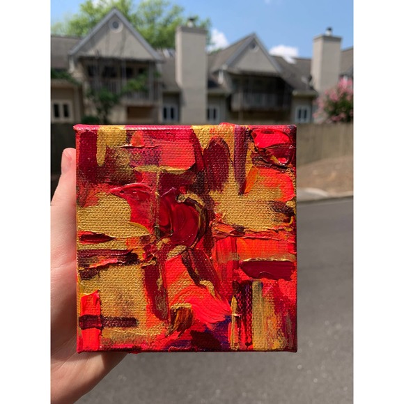 Handmade Maroon & Gold Mini Original Painting, Mini Canvas Painting, Office Art - Picture 1 of 5